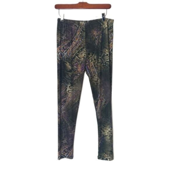 Lbisse Paisley Print Green Purple Leggings - Picture 1 of 4